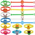 Lot de bracelets de Pâques en silicone colorés avec motifs lapins et œufs - Bracelet de Pâques