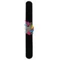 Black silicone slap bracelet with a cute luminous cartoon unicorn decoration. - Watercolor Unicorn / Black