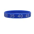 Blue silicone wristband with white printed numbers 30 35 40 45 for sports and events - Digital Printed Style / Dark Blue