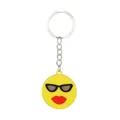 Portachiavi emoji giallo cool con occhiali da sole e labbra rosse su sfondo bianco - Faccina Bacio con Labbra (Stile 7)