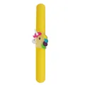 Luminous yellow silicone slap bracelet featuring a colorful cartoon unicorn charm - Watercolor Unicorn / Yellow