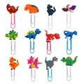 Set di 12 graffette colorate e segnalibri decorativi in PVC con simpatici dinosauri - Misto Casuale
