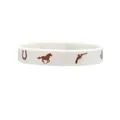 Durable white silicone cowboy wristband featuring horse horseshoe and revolver icons - White Dark Brown Cowboy Icons Style