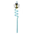 Primer plano de una pajita en espiral azul con un accesorio de abeja para fiestas. - Azul claro