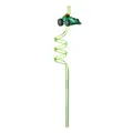 Detailed view of translucent green spiral drinking straw with racing car decoration for party - Green