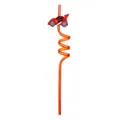 Translucent orange spiral drinking straw with a red cartoon racing car for party favors - Red