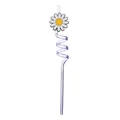 Pajita en espiral creativa con un detalle de dije de flor de margarita blanca pura - Púrpura