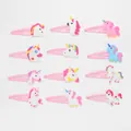 Dettaglio di dodici mollette per capelli a forma di unicorno per set regalo per feste - Molletta per capelli / Set da 12