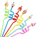 Colorful spiral reusable drinking straws with cute ice cream PVC cartoon charms for party - 6Pcs/Set / 6 Colors Mixed