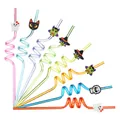 Close-up detail of colorful Halloween spiral straws featuring cute cartoon character charms - 8 Pieces/Pack (Small Size)