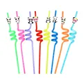 Colorful reusable plastic spiral straws with cute panda character charms for parties - Panda Series Mix