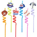 Set di 6 cannucce a spirale colorate a tema baseball con decorazioni in PVC per feste - Tema Sportivo Baseball (Set di 6) / Set da 6 pezzi