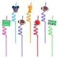 Set of 6 colorful spiral football themed drinking straws with silicone sport charms. - Spiral Straw (Pack of 6)