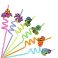 Set of colorful cartoon snake spiral straws for kids birthday party favors decorations - Large Size Style / 6 Pieces/Pack