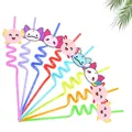 Lot de pailles en spirale colorées avec de mignons décors d'axolotl pour fêtes d'anniversaire. - Paille (20230908) / Ensemble de 8