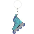 Teal and blue PVC roller skate keychain charm with a silver metal ring and chain - Style 3 / Cyan Blue