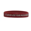 Red silicone sports wristband for basketball featuring Never Lose Your Passion white text - Red Passion