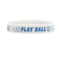 White silicone softball wristband with blue Play Ball print for athletes and kids - White (Play Ball)