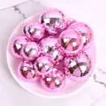 Collection of shiny pink laser disco balls of various sizes for cake and party decoration - Set of 12 / Pink
