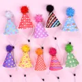 Set of 10 colorful patterned pet birthday hats with adjustable straps for cats and dogs - Style B Printed Felt Hat / 10 Pieces Pack / Mixed Print