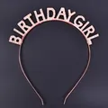 Macro view of rhinestone 'BIRTHDAY GIRL' lettering on rose gold metal headband - Metal Headband / Rose Gold