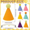 Detailed size chart for 12pcs colorful pet party hats with dimensions for hats and bands - Finished Product (Style 1) / 1 Piece