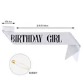Silver glitter Birthday Girl sash detail showing 160cm length and included safety pin accessory - Birthday Girl (Black Letters) / Silver