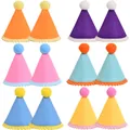 Set of twelve colorful felt pet birthday hats with pom-poms for cats and small dogs - Wavy Trim Style / Set of 12 / Colorful