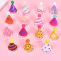 Detailed view of 15 colorful mini pet party hats with pom-poms for reptiles - Style A / 15 Pcs Pack