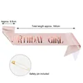 Rose gold glitter birthday girl sash with safety pin showing 160cm length detail - Birthday Girl / Rose Gold