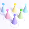Set of six mini macaron-colored pet birthday hats with colorful pom-poms and elastic. - Pom-pom Hat (6 Pieces Set)