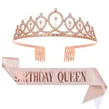 Ensemble diadème or rose et écharpe scintillante Birthday Queen accessoires fête détail - Taille unique / Set Birthday Queen Or Rose