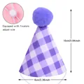 Dimensiones detalladas del gorro de cumpleaños ajustable para mascotas - Púrpura