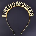 Elegant gold Birthday Queen rhinestone headband tiara for women's birthday celebrations - Metal Headband / Gold
