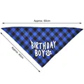 Pet dog birthday bandana in blue plaid pattern with dimensions approx. 60cm x 40cm size - Birthday Bandana / Sapphire Blue