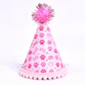 Pink glitter pet birthday hat with paw prints and bone patterns for dogs and cats - Pink