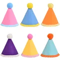 Six pieces of colorful pet felt party hats for cat and dog birthday celebration - Finished Style with Lace / Set of 6 / Finished Lace 6 Pieces (Colorful Elastic Band)