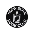 Black circular enamel pin featuring white Slow Burn Book Club text and candle design - Slow Burn Book Club (XZ9841)
