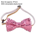 Sparkly pink sequin pet bow tie with adjustable elastic gold strap for dog party - Bow Tie / Approx 9x5cm / Pink