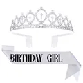 Élégant ensemble de diadème d'anniversaire en strass argentés avec écharpe pailletée Birthday Girl - Taille unique / Style Fille Argent