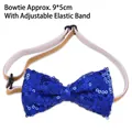 Detailed macro view of a blue sequined pet bow tie with an adjustable elastic strap - Bowknot Royal Blue