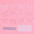Pink iridescent butterfly cake toppers in 12 styles with dimensions and sticks - Style A+B (White) / Set of 12