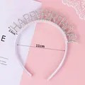Detail view of rhinestone happy birthday headband with size dimensions 11cm width - One Size / White Rhinestone Pearl