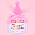 Soft pink plush pet birthday party set including cone hat and embroidered bib accessory - Hat Scarf Set / Pink