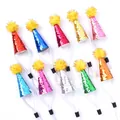 Primer plano de diez mini sombreros de fiesta con purpurina de colores y pompones - Estilo Mini Pompón con Purpurina / 10 Piezas/Paquete (Con Perla)