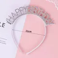 Close-up of Happy Birthday headband featuring iridescent rhinestones on a pink background - One Size / Full Multicolor Rhinestone