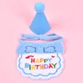 Macro detail of plush pet birthday bib and hat set featuring colorful embroidery - Hat Scarf Set / Blue