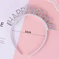 Detailed close-up of a sparkling rhinestone happy birthday headband with size marking - One Size / Multicolor Rhinestone Pearl