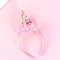 Pink birthday party headband with pom-poms and Happy Birthday tulle hat decoration - One Size / Pink