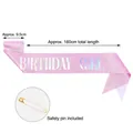 Sparkling pink glitter Birthday Girl sash with gold safety pin, 160cm length for party - Birthday Girl (Iridescent Letters) / Pink